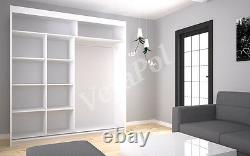 MODERN WARDROBE sliding doors shelves MIRROR / LACOBEL bedroom furniture 200cm