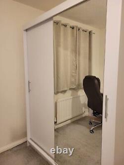 Maya 130cm Wide 2 Doors Mirrored Bedroom Wardrobe White & Wood Hanging Rail