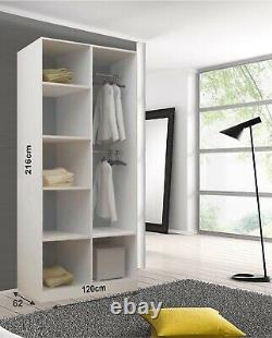 Milan 2 and 3 Door Mirror Sliding Door Wardrobe In White Color With LED Light