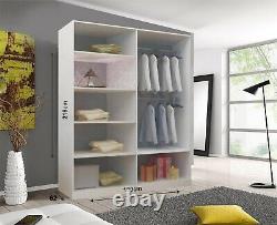 Milan 2 and 3 Door Mirror Sliding Door Wardrobe In White Color With LED Light