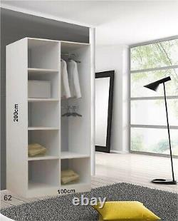 Milan 2 and 3 Mirror Sliding Door Wardrobe In Grey Color and 6 Sizes With LED