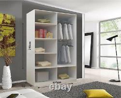 Milan 2 and 3 Mirror Sliding Door Wardrobe In White Color and 6 Sizes With LED