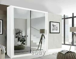 Milan Modern Double Mirror sliding door wardrobe with LED Light A.C Black, 100 cm 