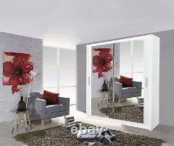 Milan Mirror Sliding Doors Wardrobe In White Color And 6 Sizes