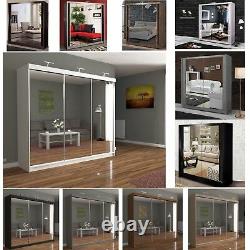 Mirror Sliding 2 or 3 Door Wardrobe Chicago Available Colors SIX with LED Light