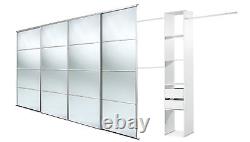 Mirror doors+storage, 4 x 30'' 4 pane silver frame. Up to 2997mm(9ft 10ins)wide