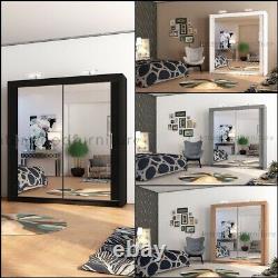 Mirrored Double Sliding Doors Wardrobe with Free LED Lights 5 Sizes & 4 Colours