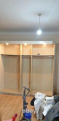 Mirrored Wardrobe Sliding Doors Large Used 3 x Lights Very Spacious Gold/White