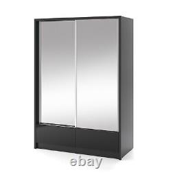 Mirrored sliding doors wardrobe ARTA 154 cm wide Black Gloss front + 2 drawers