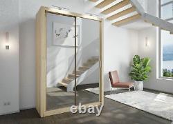 Mirrored sliding wardrobe CLEO17 two door modern 150cm SHETLAND OAK