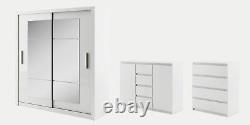 Mirrored sliding wardrobe CLEO32 two door modern spacious 180cm white matt