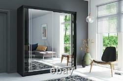 Modern 2 Door Double Mirrored Sliding Wardrobe with Full Glass, High Gloss LED