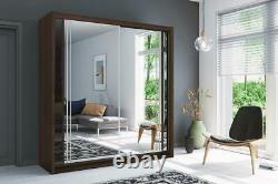 Modern 2 Door Double Mirrored Sliding Wardrobe with Full Glass, High Gloss LED
