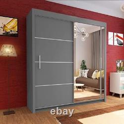 Modern 2 Mirror Sliding Door Wardrobe for Bedroom Matt Finish Black/White/Grey