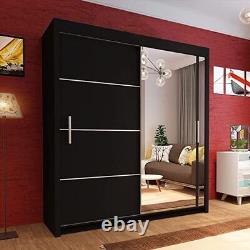Modern 2 Mirror Sliding Door Wardrobe for Bedroom Matt Finish Black/White/Grey