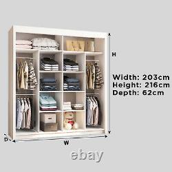 Modern Bedroom 2&3 Sliding Doors Wardrobe with Mirrors 4 COLOURS 6 SIZES