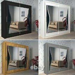 Modern Bedroom Double Mirror Door Sliding Wardrobe BATUMI 4 Colors 1 Led Light