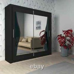 Modern Bedroom Double Mirror Door Sliding Wardrobe MONACO 4 Colors 1 Led Light
