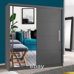 Modern Bedroom Double Sliding Door Wardrobe Mirror 150cm Grey