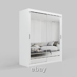 Modern Bedroom Double Sliding Door Wardrobe SKY Full Mirror 3 Colours 4 Sizes