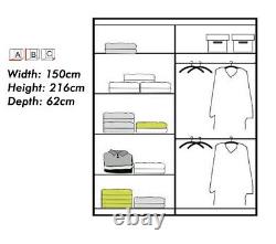 Modern Bedroom FULL MIRROR Sliding Double Door Wardrobe ETNA 3 COLORS 3 SIZES