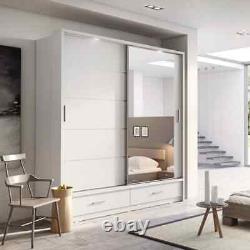 Modern Bedroom Furniture 2 Sliding Door Mirrored Wardrobe White Gloss 200cm