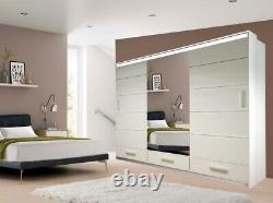 Modern Bedroom High Gloss Sliding door Wardrobe 2 Sizes 3 Colours with Long LED