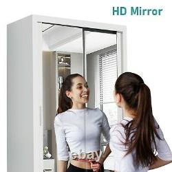 Modern Bedroom Mirror Double Sliding Door Wardrobe Large WHITE BLACK GREY 4SIZES