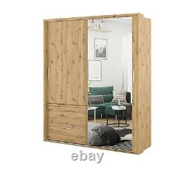 Modern Bedroom Mirror Sliding Door Wardrobe ARTI 22 180cm Oak Artisan With LED