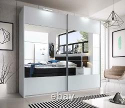 Modern Bedroom Mirror Sliding Door Wardrobe CARPATIA 215cm in Matt White