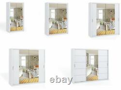 Modern Bedroom Mirror Sliding Door Wardrobe DAKO 11 White in 5 SIZES