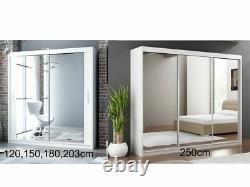 Modern Bedroom Mirror Sliding Door Wardrobe DAKO 3 Optional LED 3 COLORS 5 SIZES