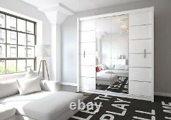 Modern Bedroom Mirror Sliding Door Wardrobe DAKO 4 White/ Oak Sonoma 2 Sizes