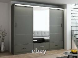 Modern Bedroom Mirror Sliding Door Wardrobe DAKO 8 White, Grey, Black In 2 Sizes