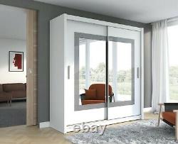 Modern Bedroom Mirror Sliding Door Wardrobe DAKO PRESTON White Matt 2 Sizes