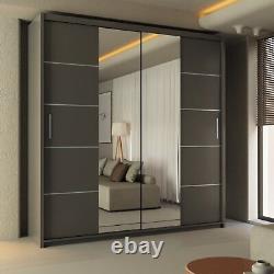 Modern Bedroom Mirror Sliding Door Wardrobe LISBON GREY Available in Two Size
