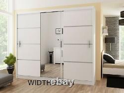 Modern Bedroom Sliding Door Wardrobe with Mirror DAKO VESTO White 4 Sizes
