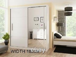 Modern Bedroom Sliding Door Wardrobe with Mirror DAKO VISTA White 4 Sizes