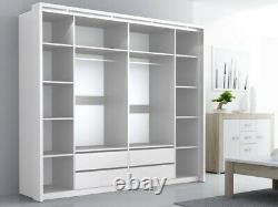 Modern Bedroom Sliding-Folding Door Wardrobe with Mirror DAKO 8 White or Grey