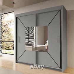 Modern Double Mirror Sliding Door Wardrobe for Bedroom in 3 COLOURS & 4 SIZES