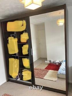 Modern Double Sliding Door Wardrobe Mirror CHICAGO Wenge Colour 1 LED 203 Cm