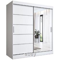 Modern Double Sliding Door Wardrobe Mirror Storage Hanging Rail Drawers Shelves