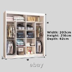 Modern Double Sliding Door Wardrobe with 1 LED in 3 Colours -150cm/180cm/203cm