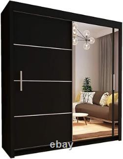 Modern Double Sliding Doors Wardrobe for Bedroom, 1 LED Light 3 Sizes 3 Colours