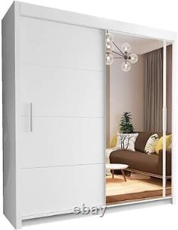 Modern Double Sliding Doors Wardrobe for Bedroom, 1 LED Light 3 Sizes 3 Colours