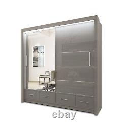 Modern High Gloss Sliding Doors Wardrobe with long LED in 3 Colors 2 Sizes