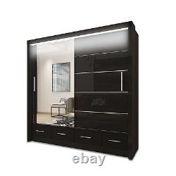 Modern High Gloss Sliding Doors Wardrobe with long LED in 3 Colors 2 Sizes