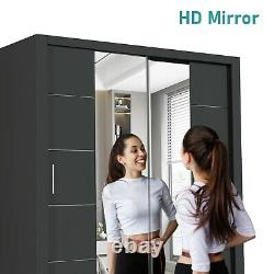 Modern Mirror Double/Triple Sliding Door Wardrobe Large Bedroom WHITE GREY BLACK