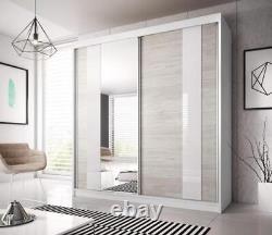 Modern Mirrored Sliding Door Wardrobe Multi 32 in Kathult Oak & White 233cm