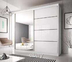 Modern Mirrored Sliding Door Wardrobe Multi 35 in White 233cm